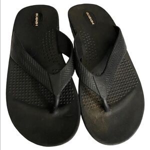 Okabashi Mens Sz L 8/8.5 Black Surf Arch Support Thong Flip Flops Sandals Shoes